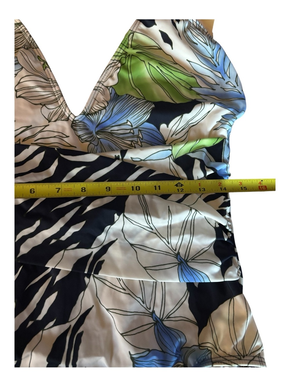 NWT St John Women’s Floral & Zebra Halter One-Piece Swimsuit Blue/Green/Black 12 - Picture 6 of 7